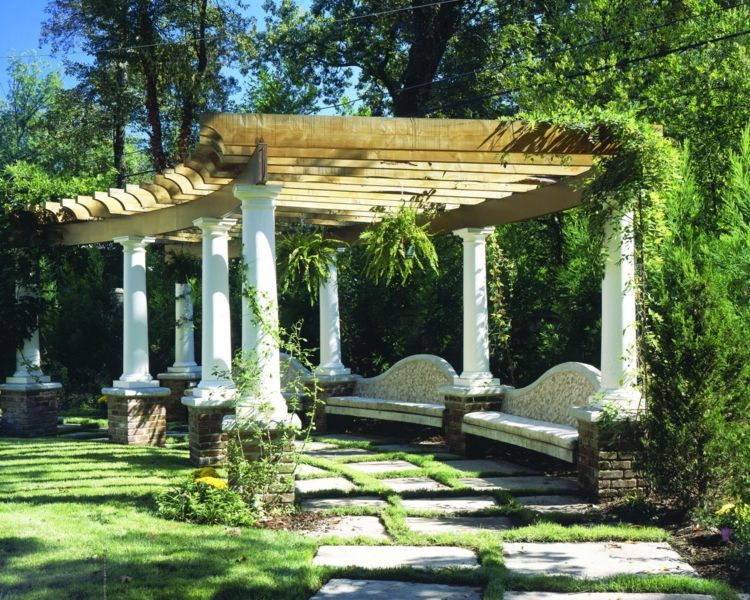 pérgola-com-roof-pedra pilar bancos-greened-chic-noble-moderna-elegante-pesado