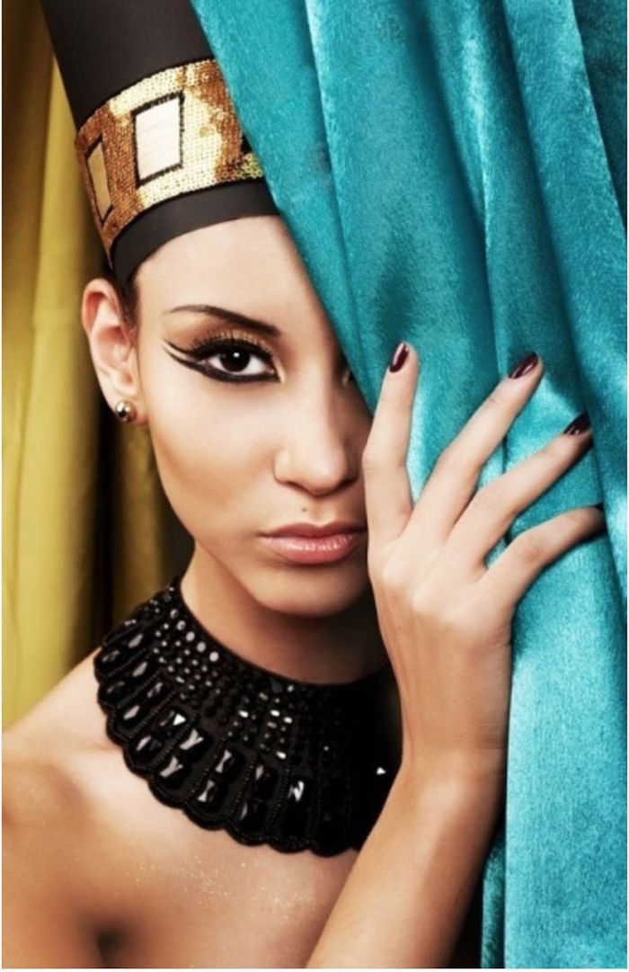Kostym Egypt Precise Make Up Svart Ögonskuggor Full Lip Headdress Decoration
