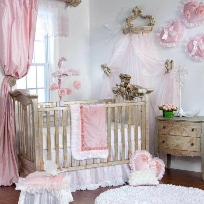 princezná dieťa spálňa make-ružovými prvky, krásne, detská postieľka