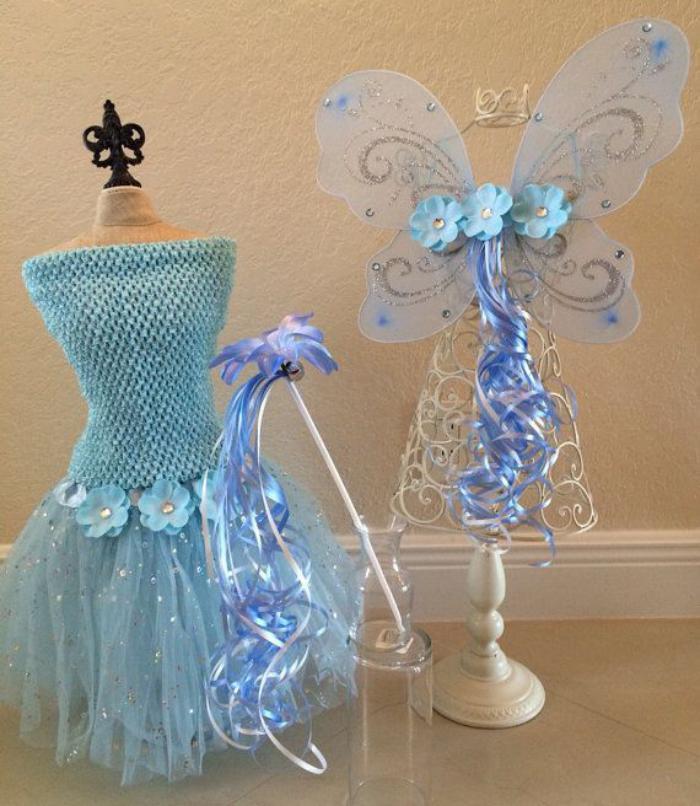 princezná kostým-modré kvety ozdobného krídla lesk