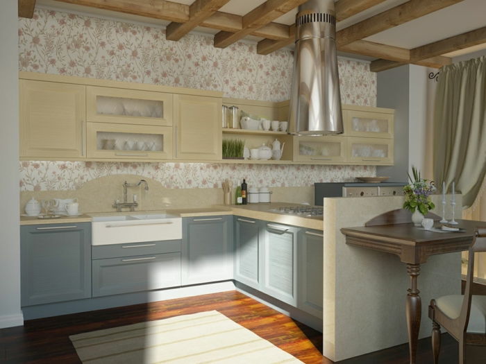 -Bucătărie în stil rustic spațial tapet retro romantic
