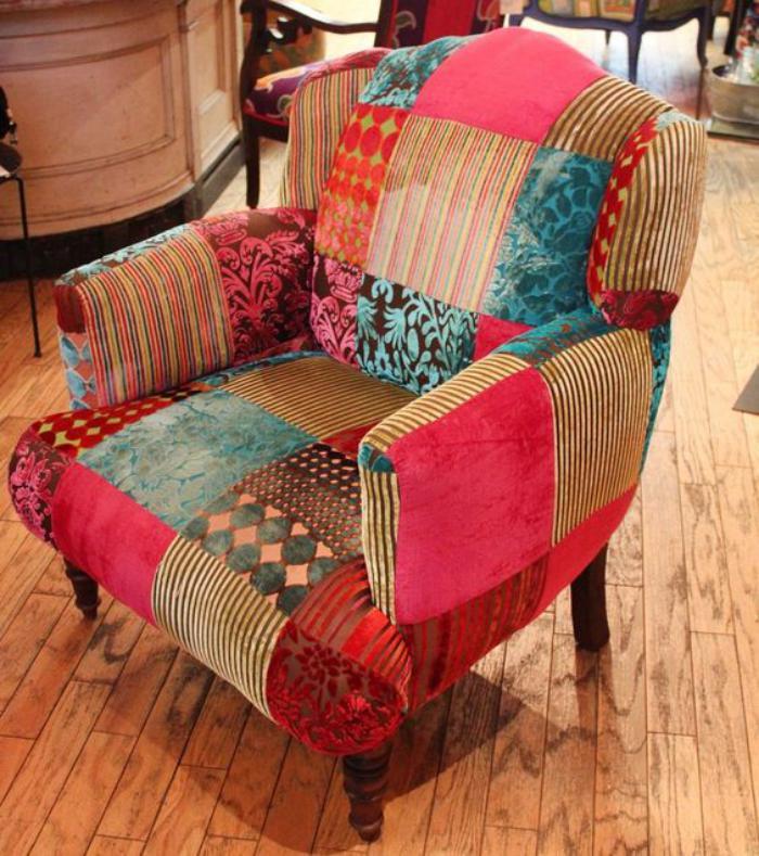 retro-stol med patchwork mönster