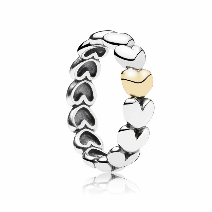rund-ring Pandora enkel modell-sølv-gull hjerte