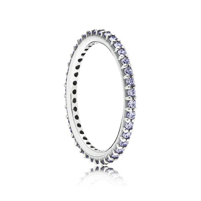 Okrogla srebrni prstan Pandora vijolične kamne