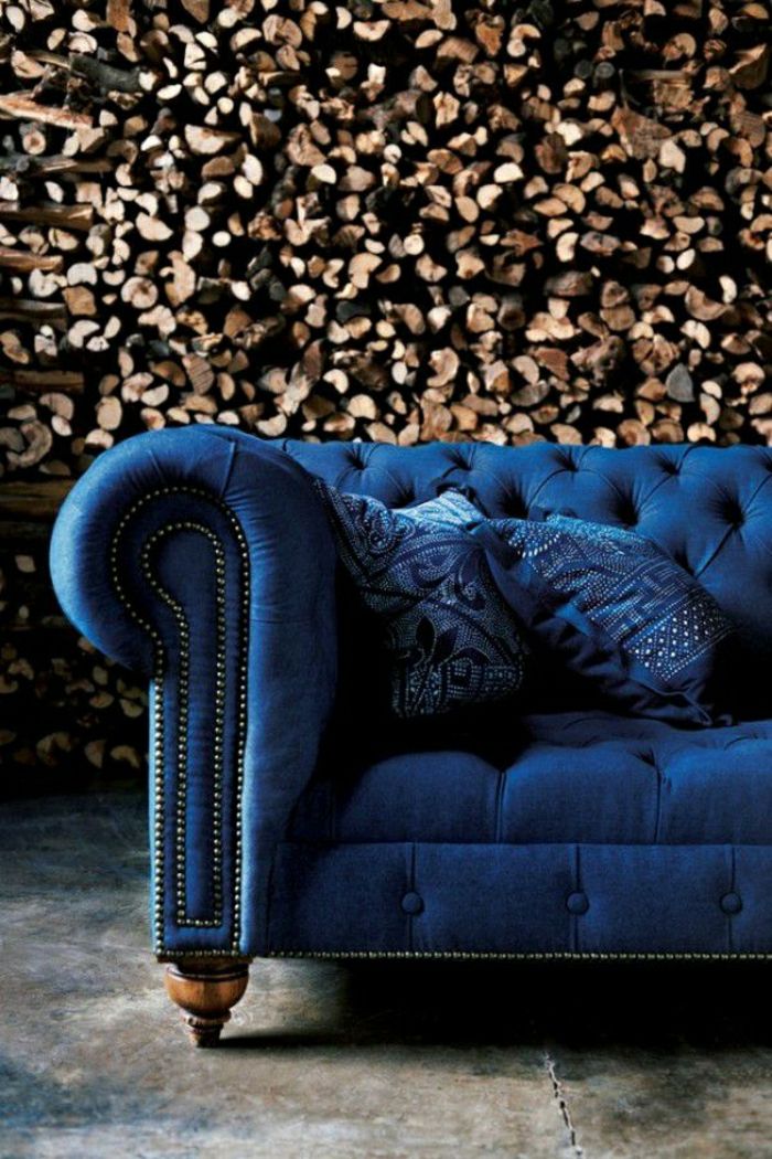 Rustik Blue Velvet Chesterfield kavč