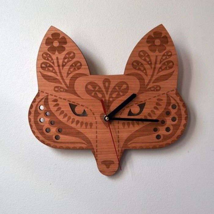 stráviteľný-design-for-múr-clock-wood-fox-dial-rastlina-čierno-červeno-pointer