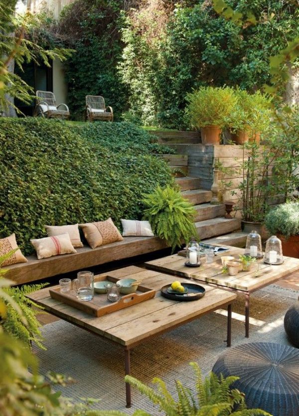 piękny, meble ogrodowe-piękny-garden-design-garden-idee drewna stół ława-garden-drewno