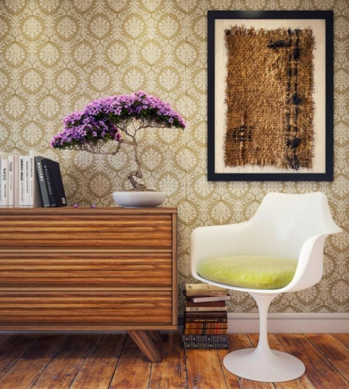 frumos mobilier de interior-epocă și modern de perete interesant tapet decor retro