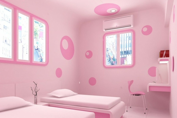 trevligt sovrum-rosa-vägg-färg-intressant väggdesign