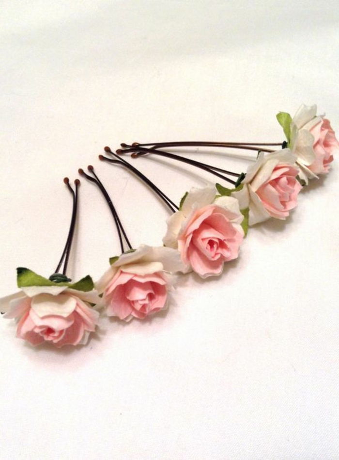 Dodatki za lase, črni zaponki z majhnimi belo-roza vrtnicami, dodatki za lase DIY iz lasnih sponk