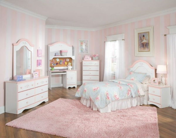 sypialnia w stylu - różowy dywan - piękne życie