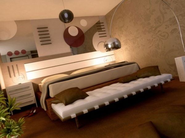 abartılı tasarımı ve modern aydınlatma ile yatak odası