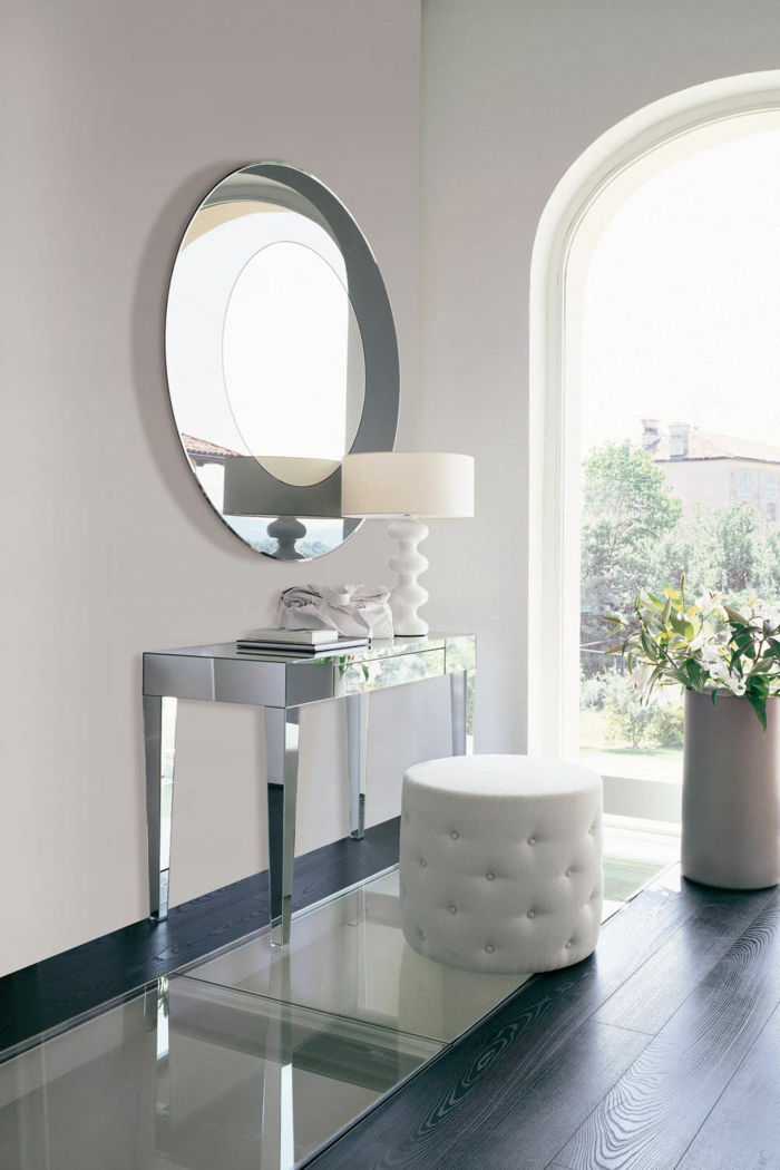toaletný stolík-ovál so zrkadlom-striebro-sklenená