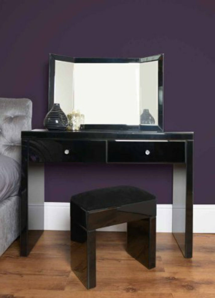 toaletný stolík-s-zrkadlom, dve zásuvky čiernej farby