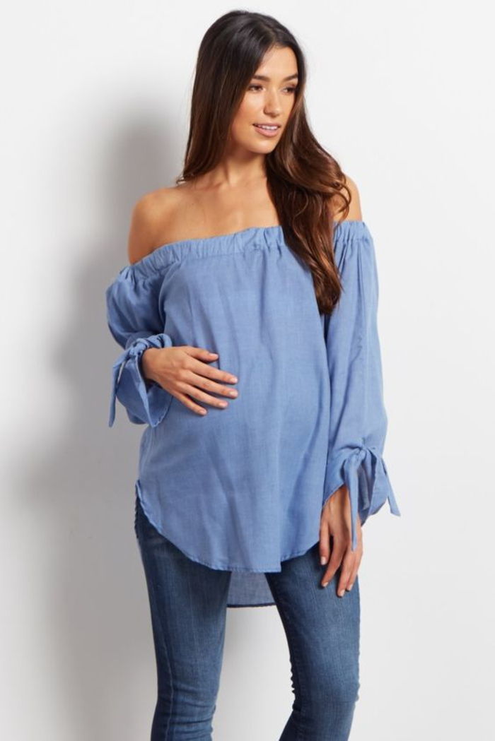 zwangerschapskleding, blouse, shirt in blauw, los, licht