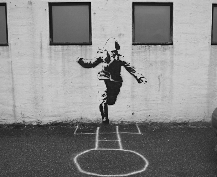 Siyah ve beyaz grafiti Asker Tebeşir Çizim-sokak-sanat