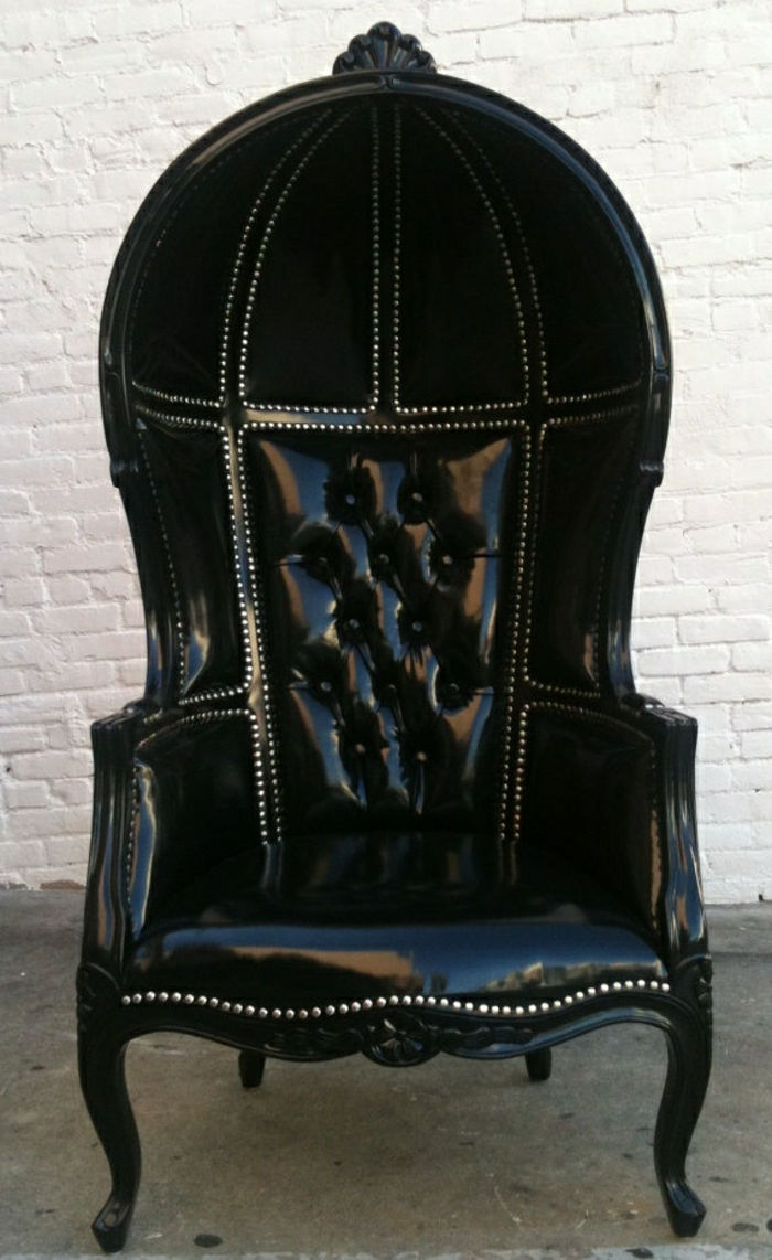 estilo barroco Cadeira de couro preta