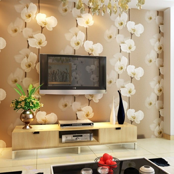 zelo lepo, foto tapete-cvetje-v-moderno-dnevni sobi