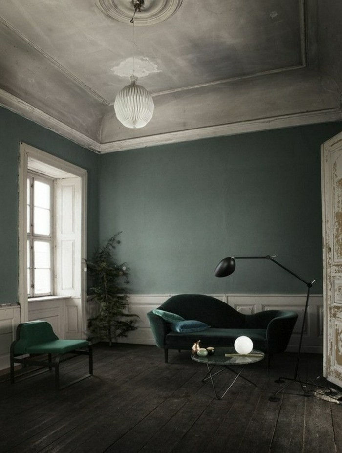 veldig-fint-vegg farge-bensin grønn elegant sofa Round-reir tabellen