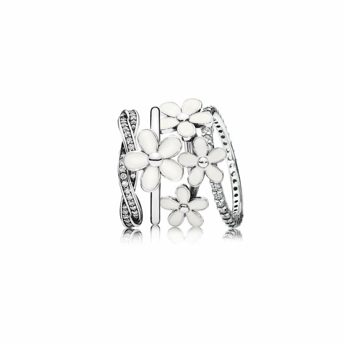 srebrni prstani Pandora Srebrna Bela Flower dekoracija ugodne cene