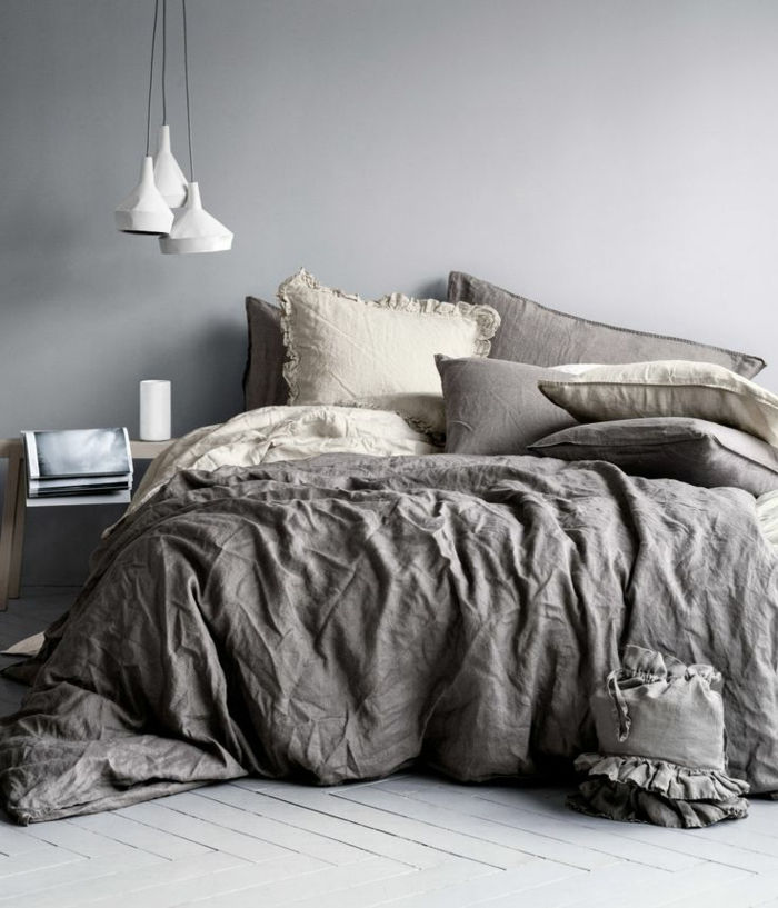 Scandinavian set-cinzento-cama confortável