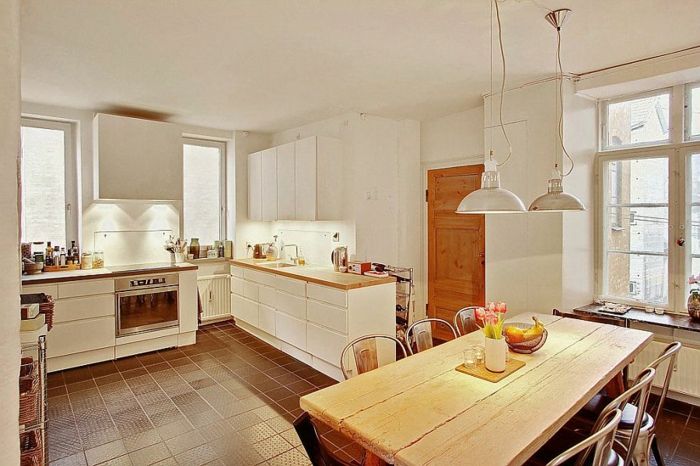 set-moderna cozinha em madeira escandinava mesa