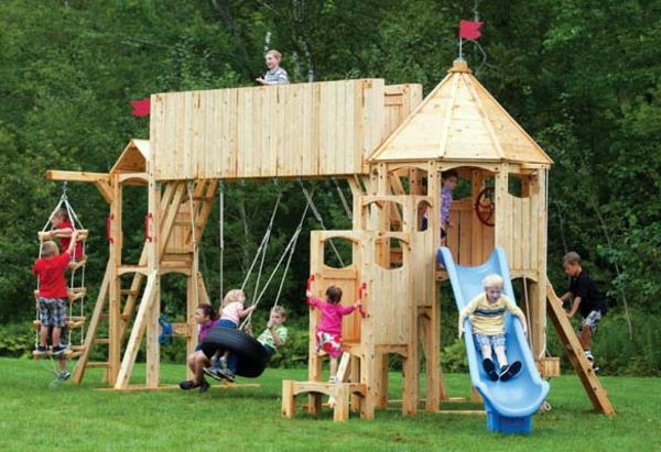 spelen tower-with-slide-en-swing-houten-structuur