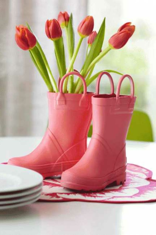Skintos gėlės-tulpės batai-raudonos tischdeko-akcentas-setztend