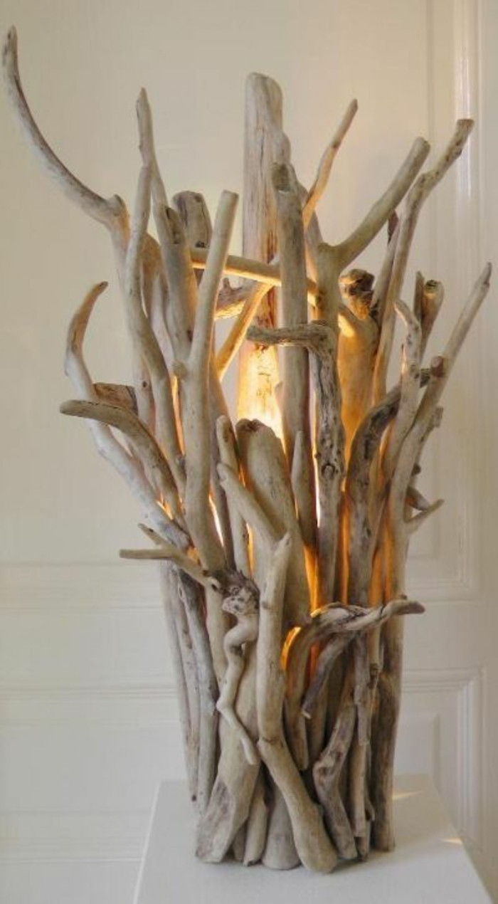 -Tabel stehlampe-de-Driftwood-lumină-aeste-lampă-alb-diy