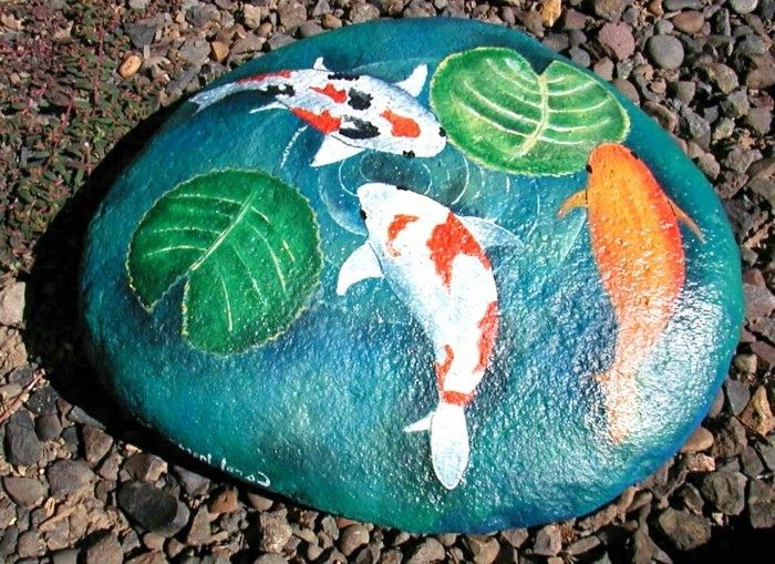 kameňa maľovanie-ryba-na-a-kamenný maľbou