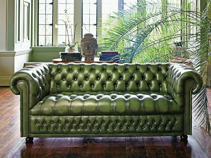 eleganten Green-Chesterfield kavč iz usnja
