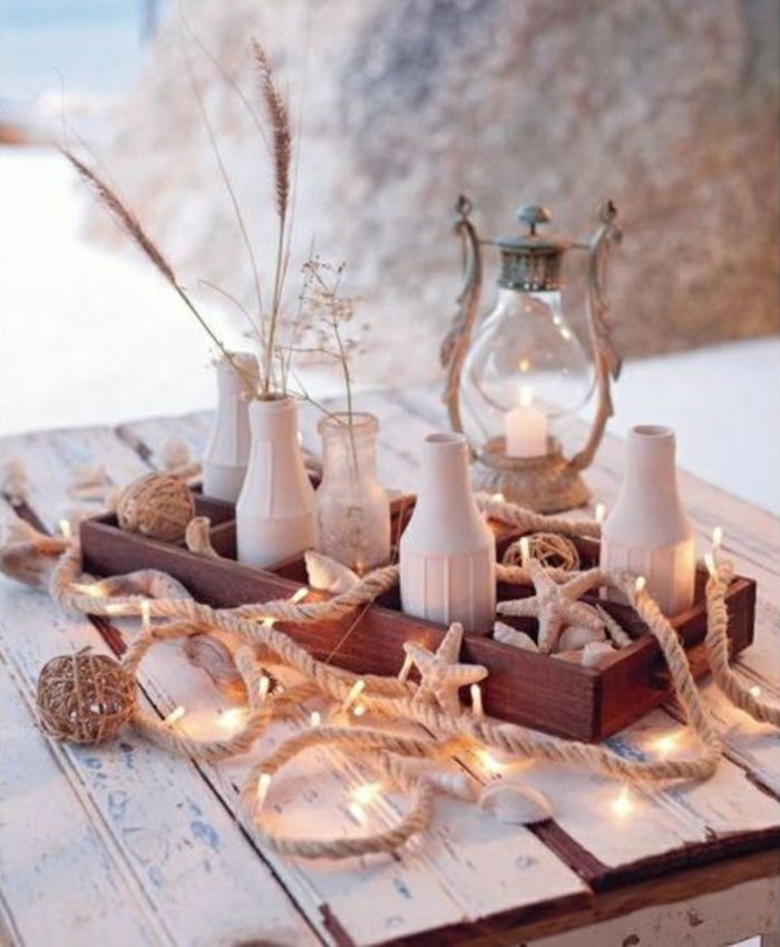 jūrų stalo dekoravimo elementai vazos virvutė styginių šviesos stygos