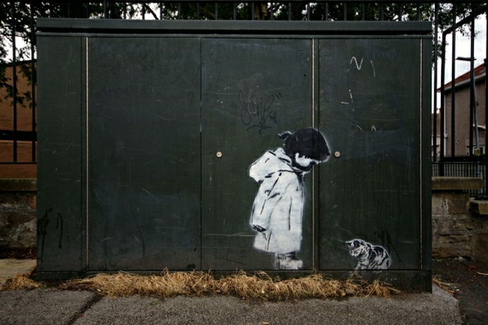 sokak sanatı şablon Graffiti Küçük Kız Kedi tatlı ve yaratıcı bir fikir