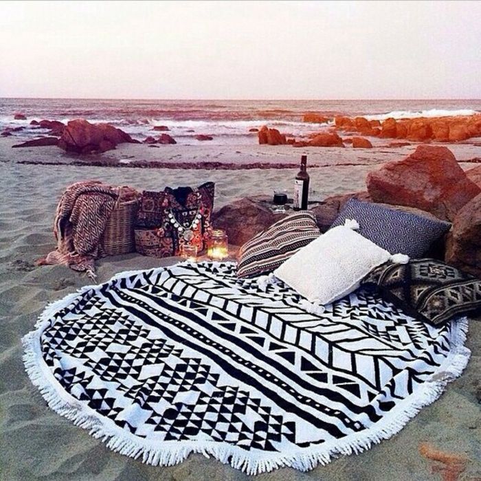 Super-cool-plážový uterák čierna a biela módny Boho štýl