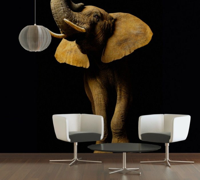 super-stor-photowallpaper-elefant-figur-to-hvitt-stoler