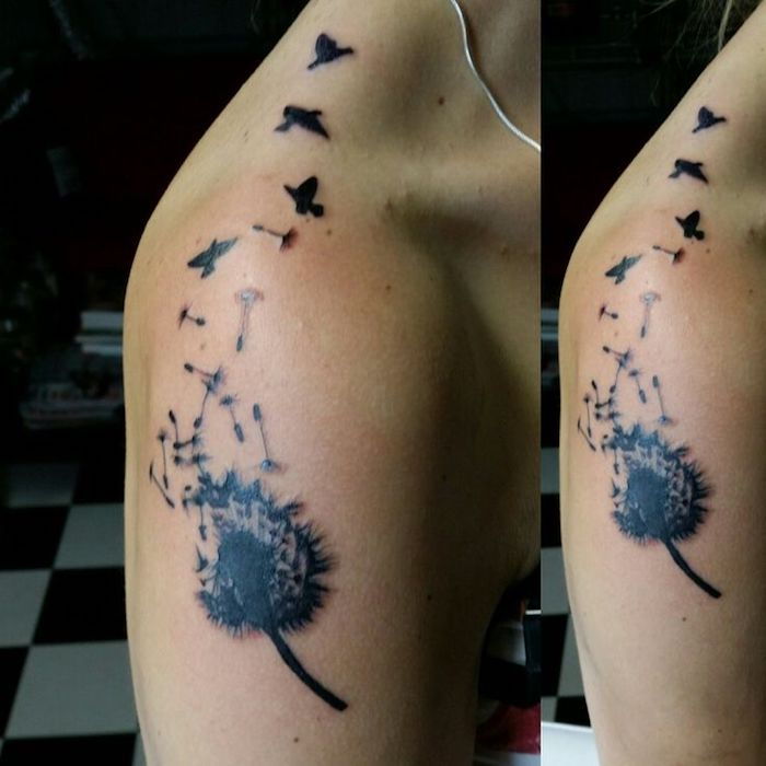 tetovanie na pleci, žena s tetovaním kvetín