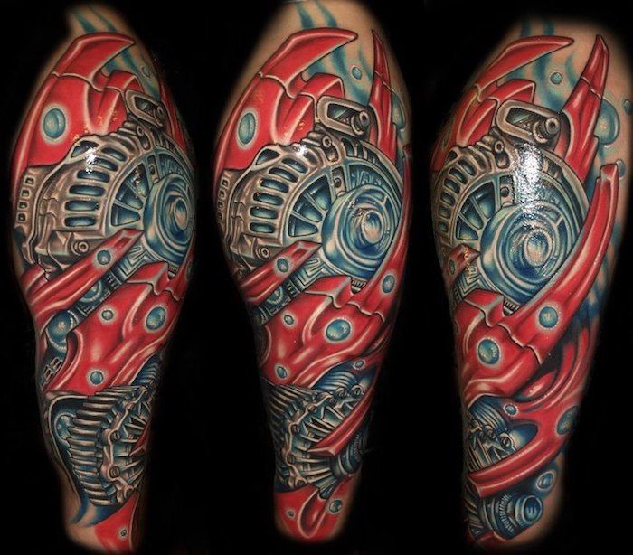 modelos de tatuagem homens, grande tatuagem colorida na perna