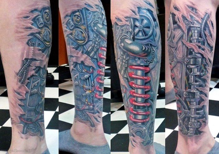 homens de motivos de tatuagem, tatuagem realista na picada de perna