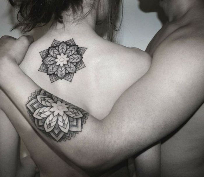 Tatuagens de casais, tatuagens de mandala para homens e mulheres, tatuagens nas costas e nos braços