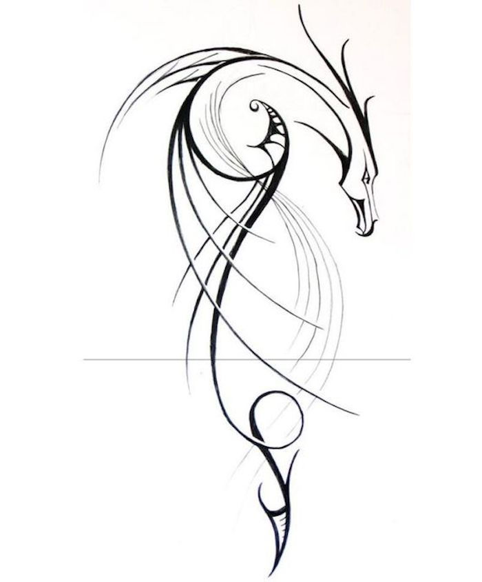 desenho geométrico com muitas linhas e formas ovais, dragão
