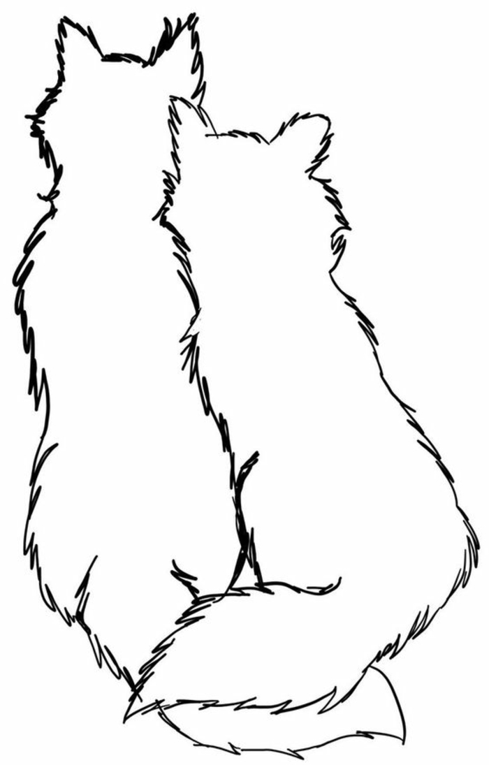 vilkų gentis - ideja lazdos tatuiruotėi - čia yra du balti vilkai, jungianti vienas kitą