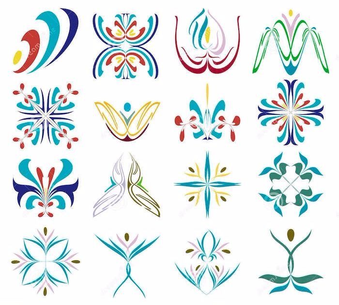 motivos abstratos em cores diferentes, flores, lillie, trevo de quatro folhas