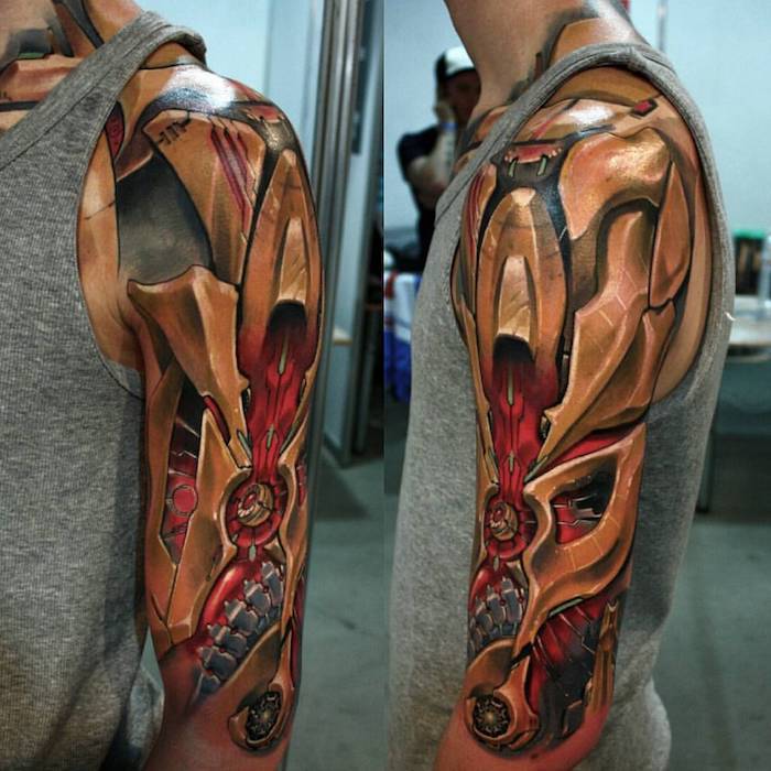 Bratul tatuaj superior, tatuaj tridimensional cu culori strălucitoare