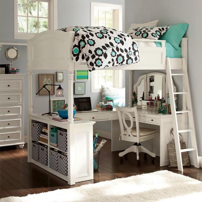 güzel odalar, beyaz dekor, beyaz raf, kompakt yatak ve çalışma masası