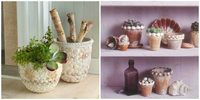 mini-blomkrukor klär blomkrukor med skal och njut av stor medelhavsdesign hemma