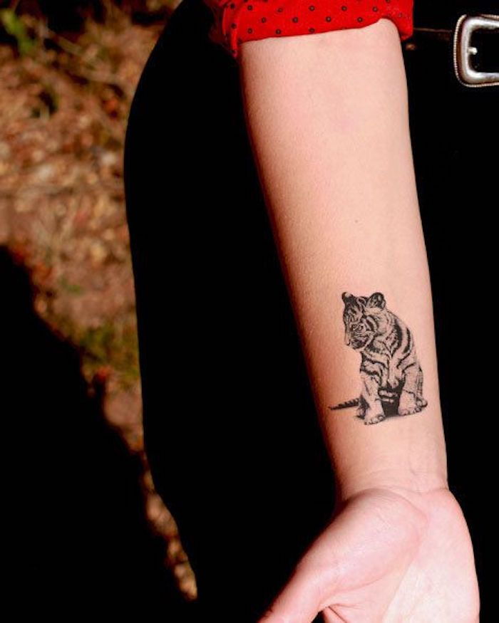 Tatuagens de tigre, mulher com calça preta, braço, tatuagem de braço