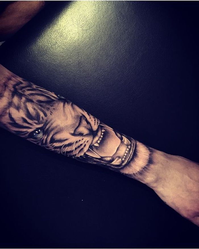 Tatuagens de tigre, tatuagem de braço em preto e branco