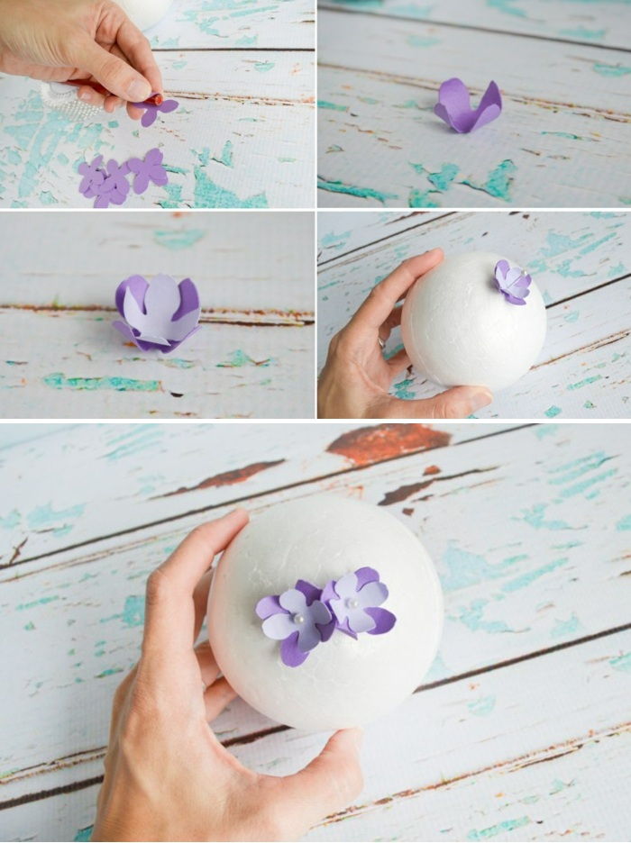 putojantis rutulys, mažos gėlės purpurinio popieriaus, kaiščių