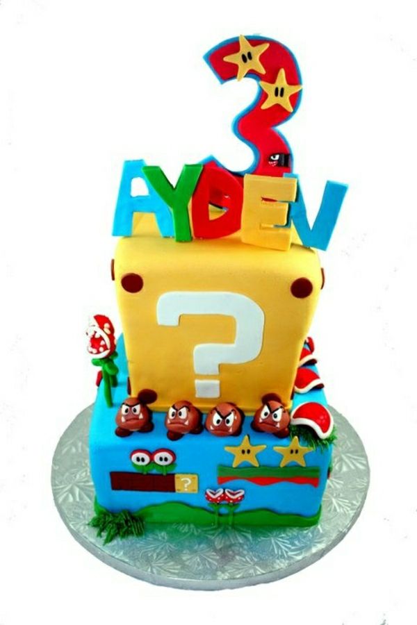 Didžioji pyragai papuošti - Birthday Party-vaikai-dideli-pyragai-tvarka-super-Mario simbolių