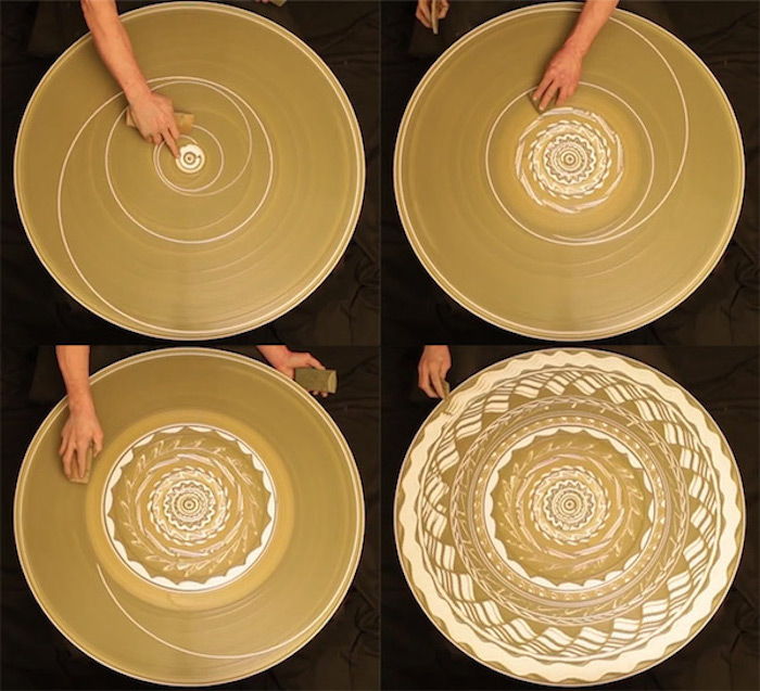 stoviglie decorative, grande piatto rotondo in ceramica, design in ceramica con spugna